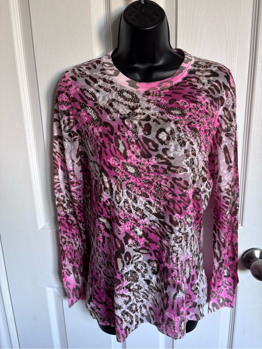 Vintage Y2K Cache Pink Leopard Mesh Top Size L (EUC)